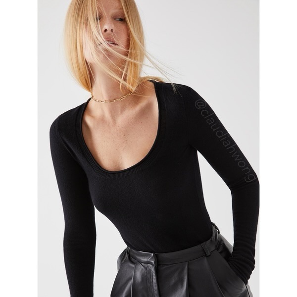New Gwyn Lynn 100% Cashmere Minimalist Scoop Neck Sweater In Black